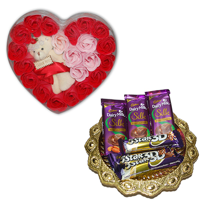 "Dryfruit Thali, 12 Pink Roses Flower Bunch - Click here to View more details about this Product